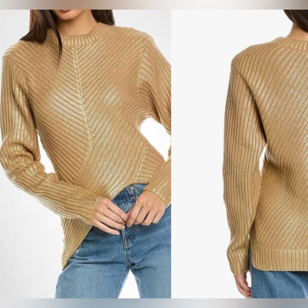 GOLD ARTFULLY DESIGNED FRONT WRAP KNIT BLEND SWEATER , GREAT FOR THE HOLIDAYS